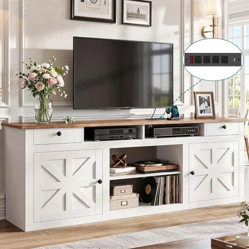 Miniatura 10 de YITAHOME Soporte de TV de granja para TV de 65 pulgadas, centro de entretenimiento con armarios y cajones de almacenamiento, consola de TV para sala