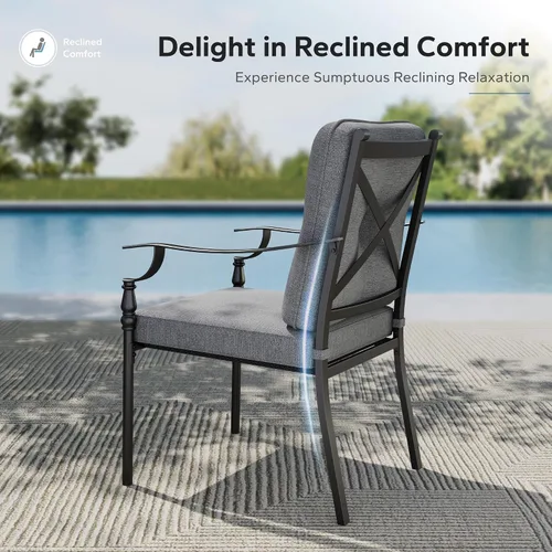 Miniatura 3 de MFSTUDIO Juego de 2 sillas de comedor para patio al aire libre, sillas de patio resistentes con cojines, sillas de terraza de hierro forjado