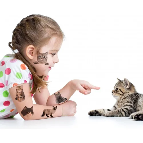 Miniatura 6 de CHARLENT 148 tatuajes temporales para niños – Tatuajes individuales 3D para cachorros y gatitos para niños y niñas, animales, regalos de fiesta