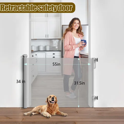 Miniatura 2 de Puertas retráctiles para bebés para escaleras, puertas, pasillos, puerta retráctil de malla suave para mascotas, uso en interiores o exteriores, Gris