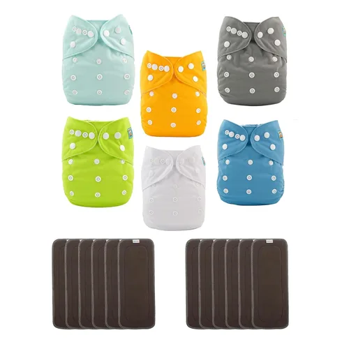 Miniatura 17 de ALVABABY pañales de tela para bebés, tamaño único y ajustable, pañales lavables y reutilizables para niños y niñas, 6 unidades con 12 rellenos