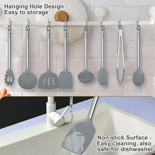 Miniatura 5 de Vayvnt Juego de utensilios de cocina de silicona para utensilios de cocina antiadherentes, juego de 4 espátulas de silicona y cuchara con mango