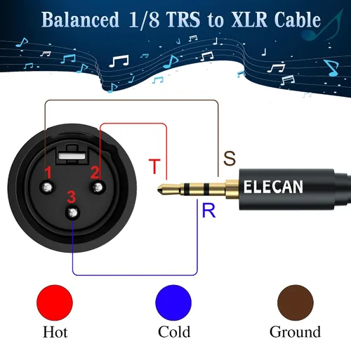 Miniatura 3 de Elecan Cable Auxiliar TRS Macho a XLR Macho de 3.5mm (1/8 Pulgada) de 4 Pies, Cable de Micrófono Estéreo Blindado Profesional Balanceado, Chapado