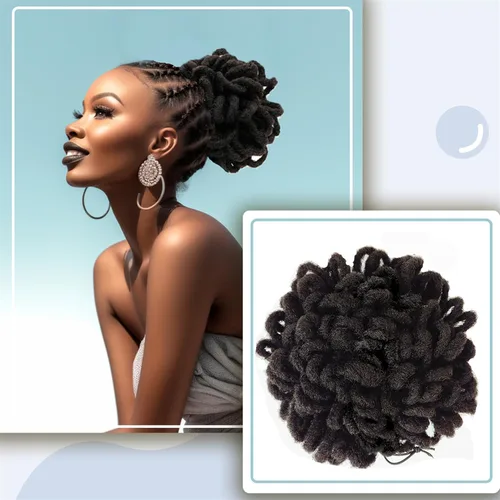 Miniatura 29 de DreadLocks Chignons Afro High Puff Cola de Caballo con Cordón Moño de Cabello Postizos Faux Locs Chignons con Clip Cola de Caballo para Mujeres