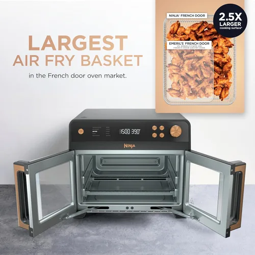 Miniatura 3 de Ninja Horno de freír de aire Premier de puerta francesa Funciones 10 en 1 Capacidad de 20.3 cuartos de galón Cesta de freidora de aire de 5