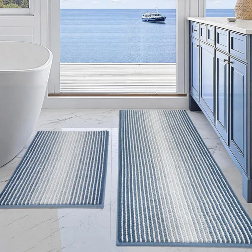 Miniatura 86 de Juegos de Alfombras y Tapetes para Baño, Juego de Alfombra de Baño de Felpilla Gruesa Absorbente de 2 Piezas Antideslizante, Tapetes Suaves