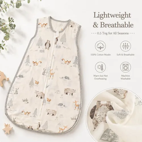 Miniatura 6 de Saco de dormir para niños pequeños (2-3T) ligero de algodón de 0.5 tog para verano, manta de verano para bebé, saco de dormir para bebé, delgado