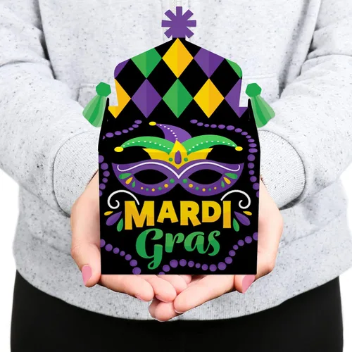 Miniatura 7 de Big Dot of Happiness Máscara colorida de Mardi Gras, caja de golosinas, recuerdos de fiesta, cajas de golosinas para fiesta de máscaras, juego de 12