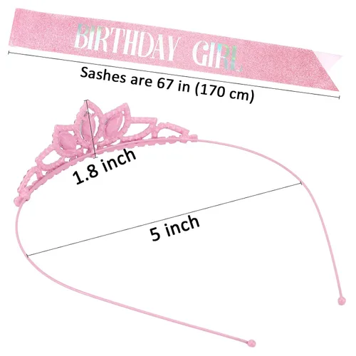 Miniatura 6 de COCIDE Juego de banda y tiara de princesa para niñas y mujeres, kit de accesorios para fiesta de cumpleaños con corona rosa, decoraciones de feliz