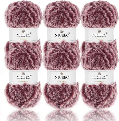 Miniatura 100 de NICEEC Hilo de Pelo Sintético Super Suave, Grueso y Esponjoso, Hilo de Pestañas para Crochet y Tejido (Longitud Total 192m/9.1kg) - Otoño/300g