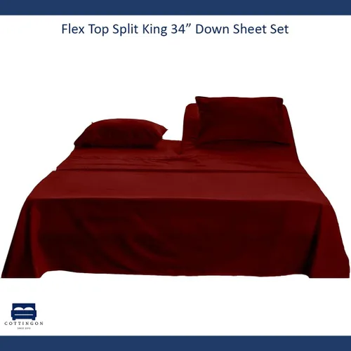Miniatura 8 de Juego de sábanas de 4 piezas de Cottingon con cabeza flexible tamaño King, sábans superiores divididas de 34 pulgadas para camas ajustables Sleep
