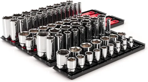 TEKTON - Juego de llaves de 1/2 pulgada con 6 puntos, con guías y bandejas, 78 piezas (3/8-1-5/16 pulgadas, 10-32 mm) | SHD92215