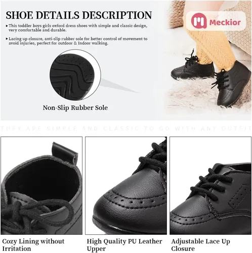Miniatura 4 de Meckior Zapatos de Boda Clásicos para Bebés Niños y Niñas de Cuero Sintético PU, Mocasines Brogue, Zapatos Oxford para Niños Pequeños, Zapatos
