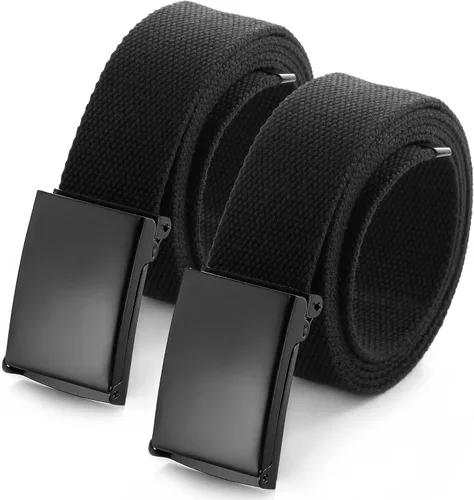 Mile High Life Cinturón de lona para ajustar con hebilla militar de color negro sólido, tamaño de hasta 132 cm con hebilla superior tipo flip