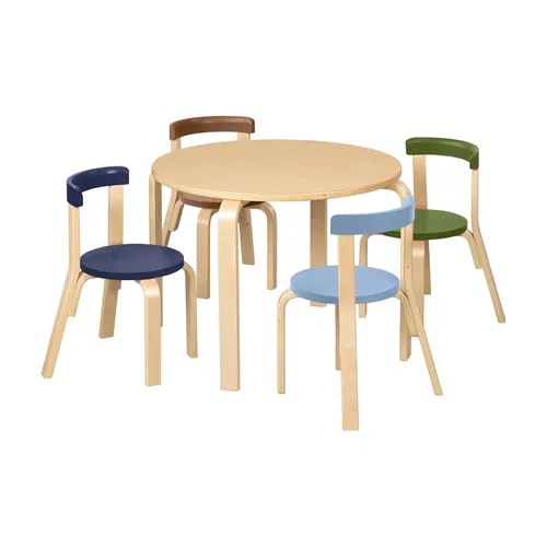 Miniatura 12 de ECR4Kids Juego de mesa de madera curvada y sillas con respaldo curvo, muebles para niños, blanco envejecido, 5 piezas Blanco Cal