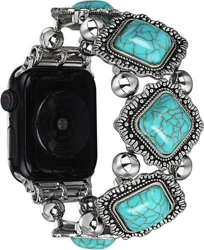 Pulsera bohemia con cuentas compatible con Apple Watch Band para mujeres y hombres de 38/40/41/42/44/45/46/1.929 in, correa elástica estilo bohemio