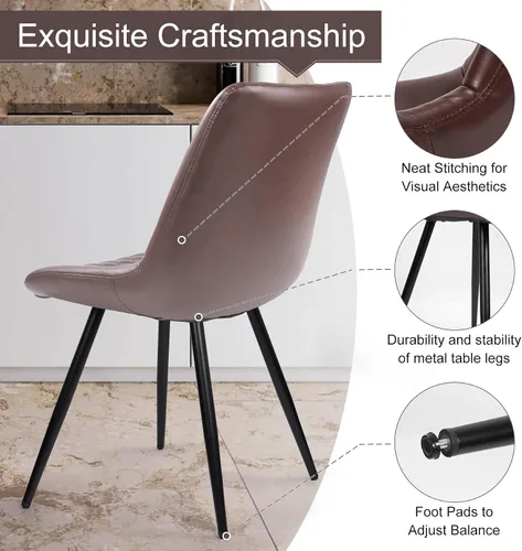 Miniatura 3 de Juego de 2 sillas de comedor, modernas sillas de salón de piel sintética sin brazos, asiento tapizado con respaldo alto y patas de metal resistentes