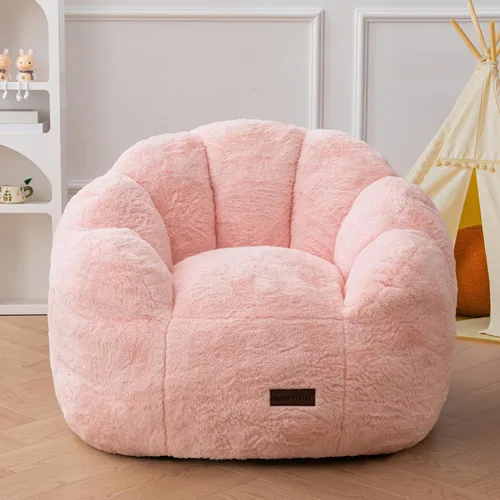 Miniatura 11 de MAXYOYO Puf para niños, sofá de puf en forma de floral, sofá de felpa de piel sintética para niños y niñas, sofá acogedor para guardería, Beige
