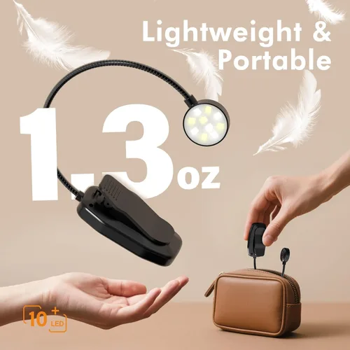 Miniatura 8 de KTEBO Paquete de 2 luces de lectura recargables de 10 LED para leer en la cama - Cuidado de los ojos con 3 temperaturas de color, 3 niveles de Negro