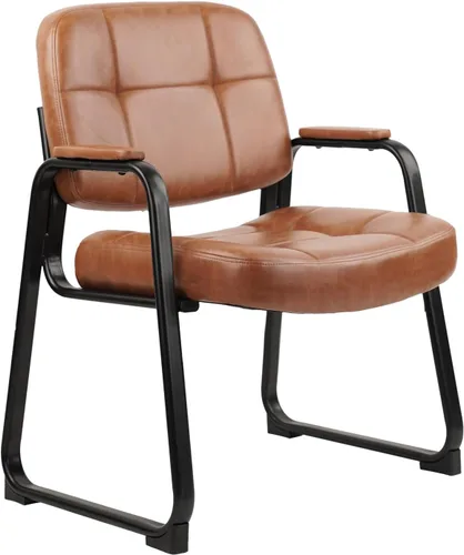 Miniatura 17 de CLATINA Silla de cuero para invitados de oficina, silla de recepción sin ruedas con reposabrazos y soporte de madera, sillón de escritorio