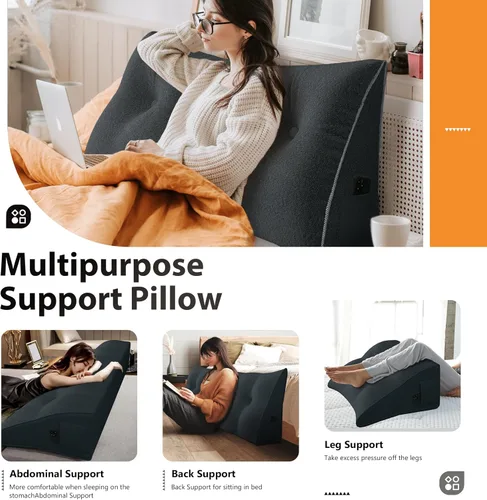 Miniatura 4 de Almohada de Cuña Engrosada de 10 libras para Cabecero Posicionador Corporal Almohada de Cuña para Cama Soporte de Respaldo Almohada Triangular