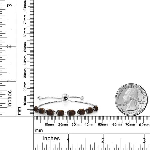 Miniatura 194 de Gem Stone King Pulsera de plata de ley 925 con piedra natal ovalada de 0.276 x 0.197 in para mujer, totalmente ajustable hasta 9 pulgadas