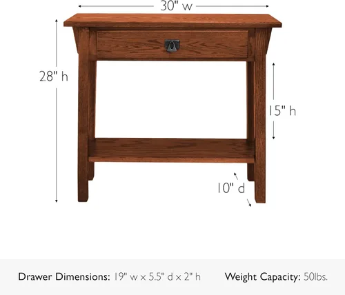 Miniatura 3 de Leick Home Mesa de Consola Mission, Madera Maciza, 1 Cajón de Almacenamiento, Estante de Exhibición Inferior, Profundidad Estrecha, Fácil Montaje