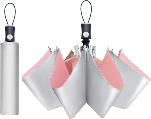 Miniatura 18 de Cuby Paraguas UV compacto plegable paraguas ligero portátil manual paraguas de viaje para resistente a la lluvia y 99% de protección UV con Negro