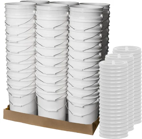 Miniatura 51 de ePackageSupply Cubo blanco de 5 galones con rosca de sello gamma rojo en la tapa hermética, fabricado en Estados Unidos, grado alimenticio, plástico