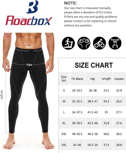 Miniatura 6 de Roadbox - Paquete de 1, 2 o 3 pantalones de compresión para hombre con capa base atlética, leggings ajustados para correr, yoga y baloncesto
