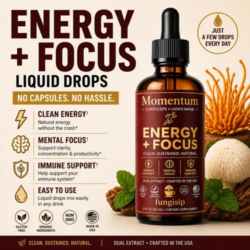 Miniatura 2 de Momentum Cordyceps & Lion's Mane - Gotas de tintura de hongos - Extracto líquido Energy & Focus - Ingredientes orgánicos - 2 onzas