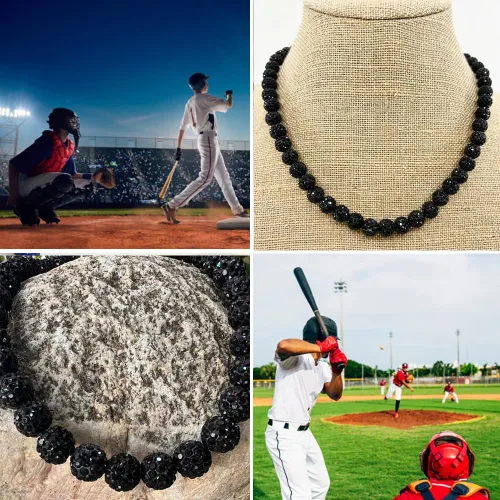 Miniatura 2 de Collar de béisbol – Collar de colección de hielo con cuentas de arcilla brillante con purpurina para hombres y niños, regalos geniales