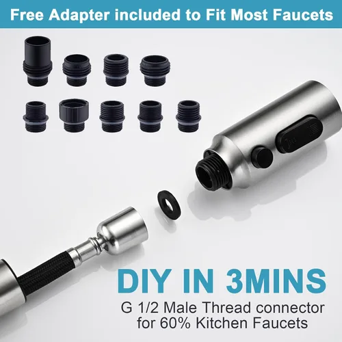 Miniatura 7 de Reemplazo de cabezal de grifo de cocina de metal, cabezal rociador desplegable de 3 funciones para grifo de cocina, boquilla rociadora de fregadero