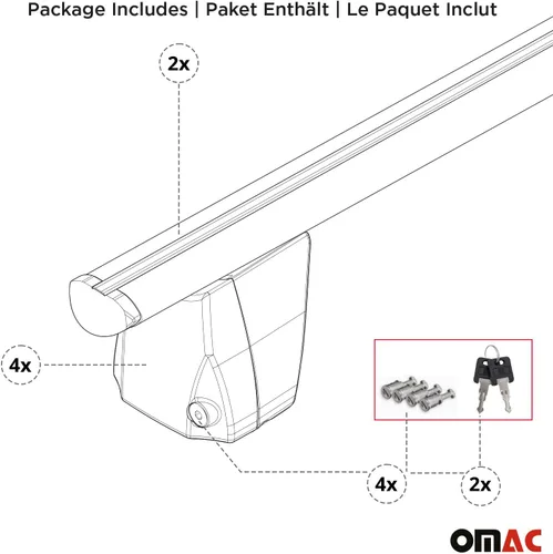 Miniatura 9 de Barras transversales de techo OMAC para Honda Civic Hatchback 1996-2000, con cierre, 49.9 kg, aluminio, negro, 2 piezas, se ajusta a portaequipajes