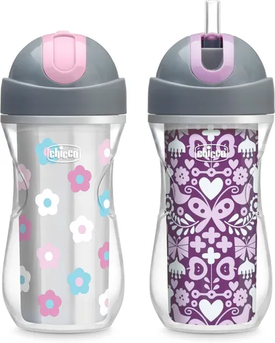 Miniatura 12 de Chicco Taza con tapa abatible y popote de 9oz Taza para niños pequeños con aislamiento y popote de silicona suave Válvula sin derrames Fácil