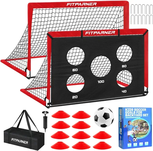 Portería de fútbol, portería de fútbol para niños en el patio trasero, 2 unidades, redes de fútbol portátiles de 4 x 3/6 x 4 pies con objetivo, Rojo