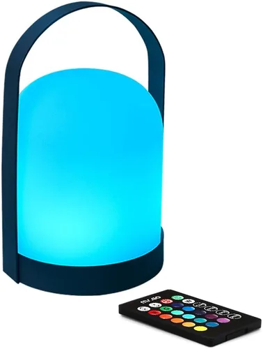 Mr.Go Lámpara de mesa portátil LED | Inalámbrica y recargable por USB | Control remoto y regulable | 16 colores RGB y luz de campamento al aire