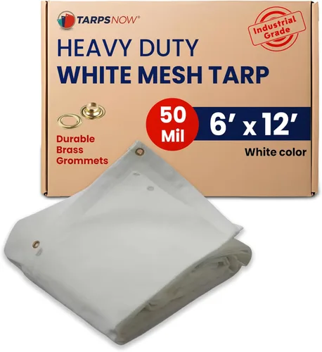 Miniatura 26 de Tarps Now - Lona de malla blanca resistente de 8 x 10 pies con ojales de latón, resistente a los rayos UV, color blanco reflectante 75%, sombra