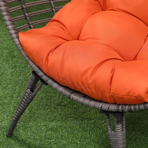 Miniatura 8 de Outsunny Silla de mimbre para patio con cojín suave, asiento de lágrima, silla de patio para exteriores/interiores, muebles de ratán de plástico PE