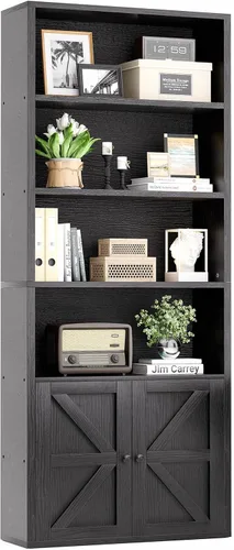 Miniatura 9 de oneinmil Estantería y Librero de 71.5" de Altura, 6 Niveles de Estanterías de Madera con Puertas de Armario, Estanterías de Piso y Gabinetes