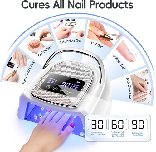 Miniatura 6 de COSCELIA Lámpara de uñas U V, inalámbrica, recargable, luz UV para uñas de gel, sensor automático profesional, 3 temporizadores, secado rápido