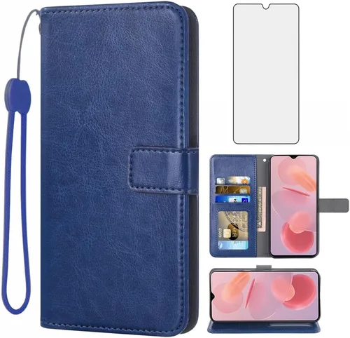 Asuwish Funda tipo cartera compatible con Ulefone Note 12P/12, protector de pantalla de vidrio templado y cubierta abatible de cuero, soporte para