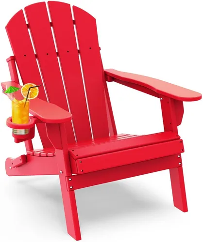 Miniatura 48 de GREENVINES Juego de 2 sillas plegables Adirondack Plástico HDPE Silla para hoguera Todo clima Portavasos Rojo para terraza, patio