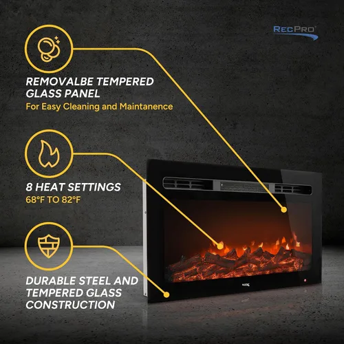Miniatura 3 de RecPro Chimenea de RV Chimenea eléctrica empotrada Vidrio con vista de tronco Incluye control remoto (26 pulgadas de ancho)