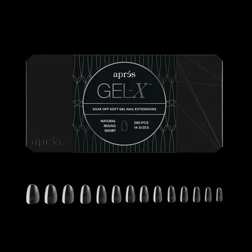 Miniatura 12 de Apres Gel-X® Caja redonda de puntas de uñas 280 puntas, puntas de gel suave, 14 tamaños 00-9 Medio tamaño incluido (redondo natural mediano)