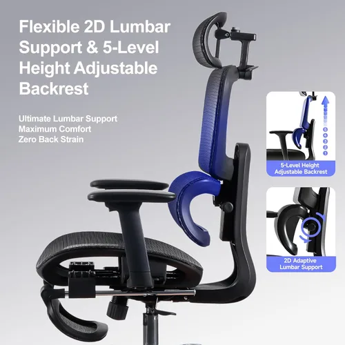 Miniatura 6 de Silla de oficina con reposapiés, silla ergonómica con reposacabezas 3D, silla de computadora con respaldo ajustable y reposabrazos 3D, silla de Negro