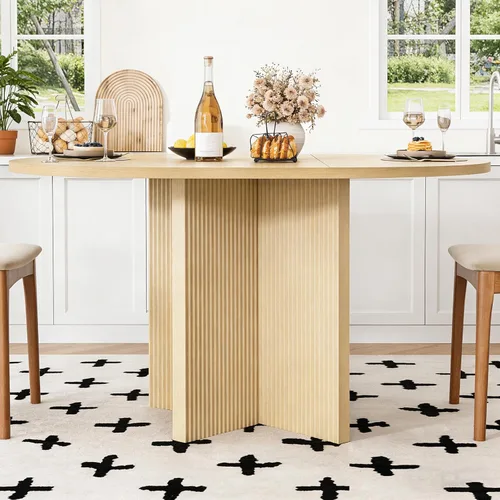 Miniatura 7 de Mesa de comedor extensible, redonda de 35.4 pulgadas a 47.2 pulgadas, mesa de comedor de madera ovalada con hoja de extensión, moderna mesa