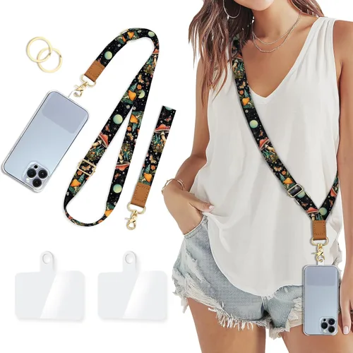 Miniatura 13 de Cordón para teléfono Piefly, correa cruzada para teléfono, cordones para teléfono celular para alrededor del cuello, de la muñeca, del hombro, Marrón