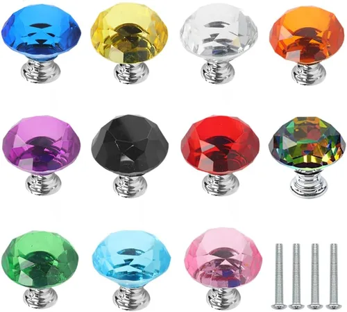 Paquete de 11 tiradores de cajón de cristal coloridos, tiradores de alacena de vidrio de 30mm con forma de diamante para armario, cocina, baño,