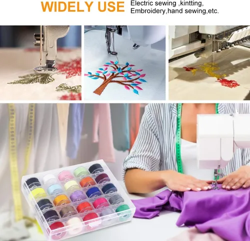 Miniatura 3 de BHSKJSZ 25 bobinas e hilo de coser con estuche, juego de bobinas preenrolladas para coser a mano y a máquina, colores surtidos, herramientas